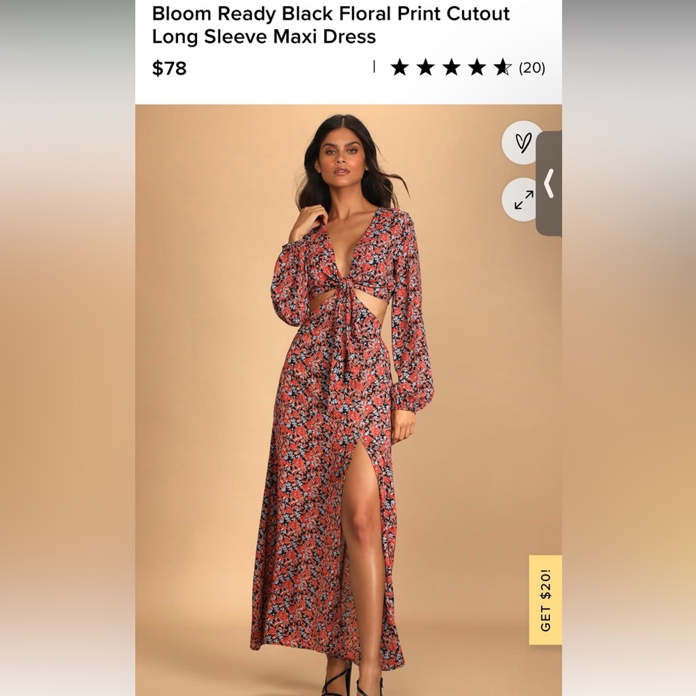 LuLus Bloom Ready Black Floral Print Cutout
Long Sleeve Maxi Dress